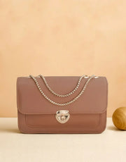 Trendy Twist Lock Closure Crossbody Bag for Girls - Brown
