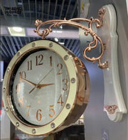 DECORATIVE GOLD WALL CLOCK SILENT DOUBLE-SIDED HOME TIMEPIECE