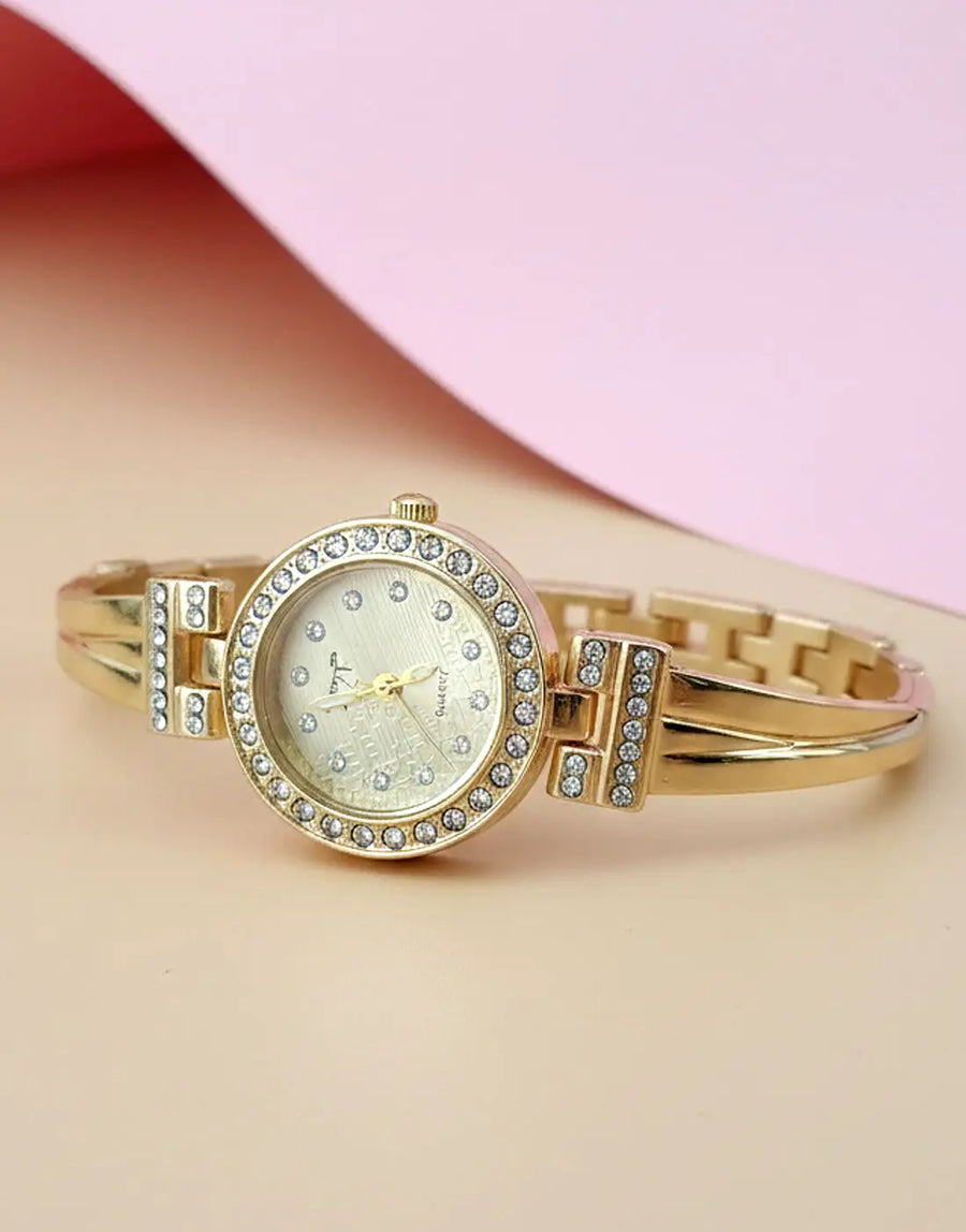 Elegant Fashion Bracelet Watch for Girls in Gold & Silver Colors