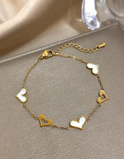 Minimalist Gold Plated Heart Charm Bracelet in Stainless Steel Finish