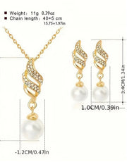 Elegant Spiral Pearl Golden Jewellery Set with Necklace and Earrings