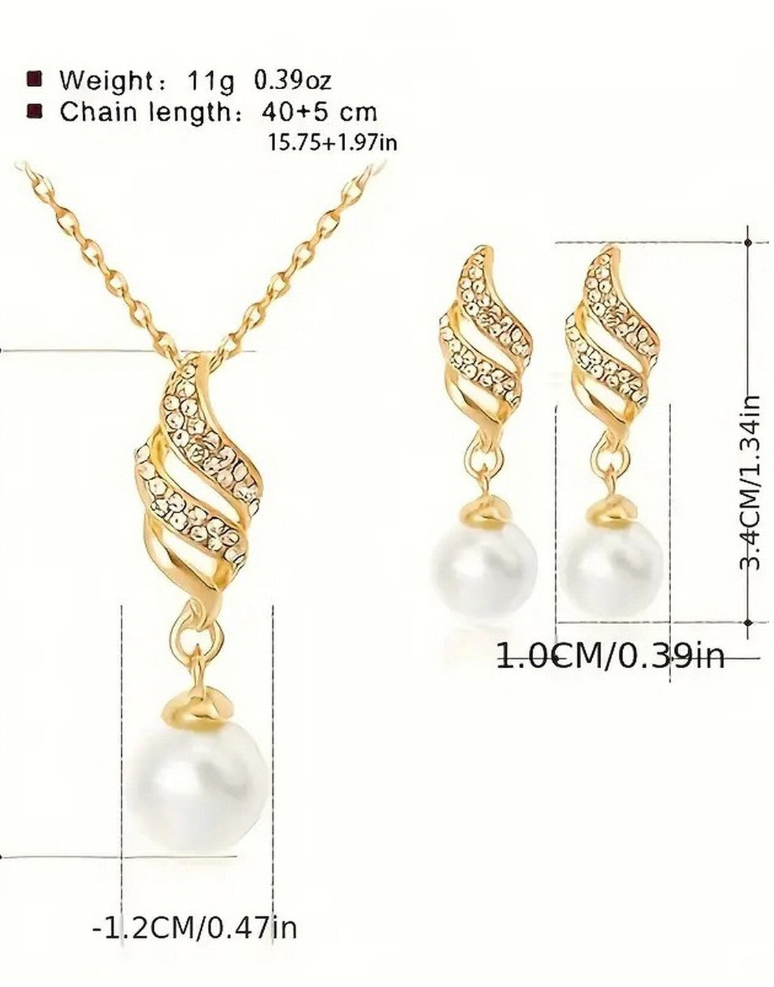 Elegant Spiral Pearl Golden Jewellery Set with Necklace and Earrings