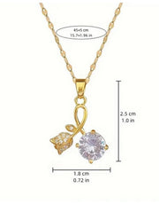 Romantic Rose and Cherry Blossom Shape Titanium Steel Pendant Necklace