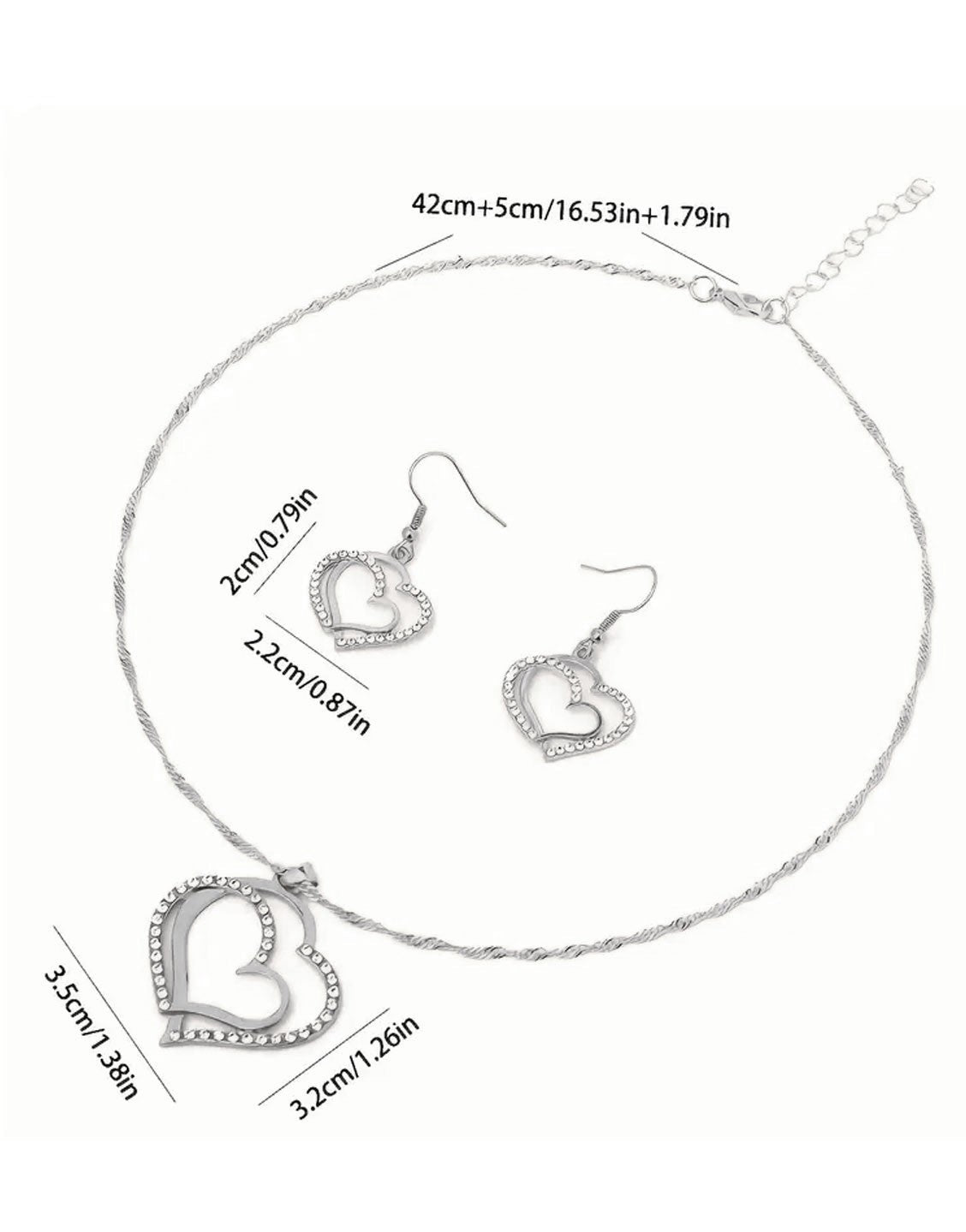 Elegant Sparkling Rhinestone Heart Shape Necklace Set for Girls